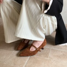 法式尖头高跟鞋玛丽珍女鞋小跟单鞋女春秋新款气质细跟工作鞋