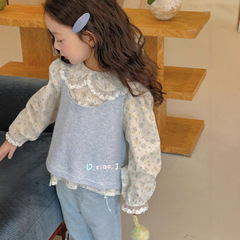 【大小卷】女童小清新春秋小碎花娃娃領休閒長袖襯衫-26585