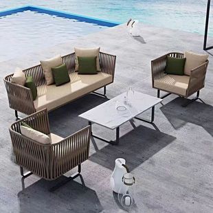 Outdoor Sofa Sun Protection Waterproof Leisure Terrace Balcony Outdoor Courtyard Coffee Table Three-Person Rattan Furniture B&B Rattan Chair