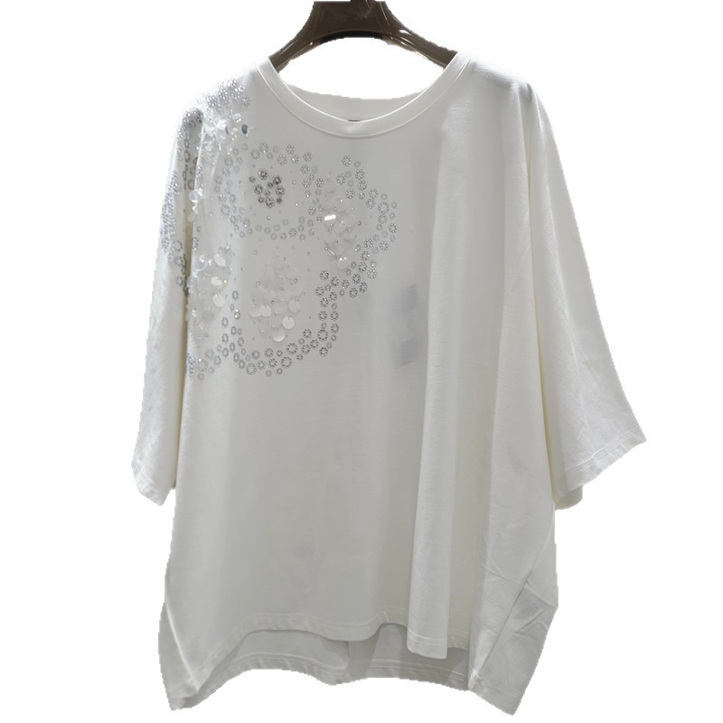 Sequinilla bordada camiseta de cuello redondo de mangas cortas para mujeres 2026 nuevo estilo extranjero envejecimiento suelto cubrir el estómago blusa versátil image 5