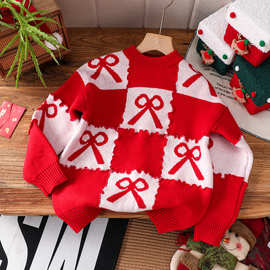 女童红色毛衣秋冬装2025新款洋气新年儿童加厚针织衫女孩冬季上衣