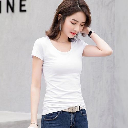 Black Short Sleeve T-Shirt Women 2025 New Summer Round Neck Slim Fit Versatile Top Half Sleeve Fashion T-Shirt Wholesale 