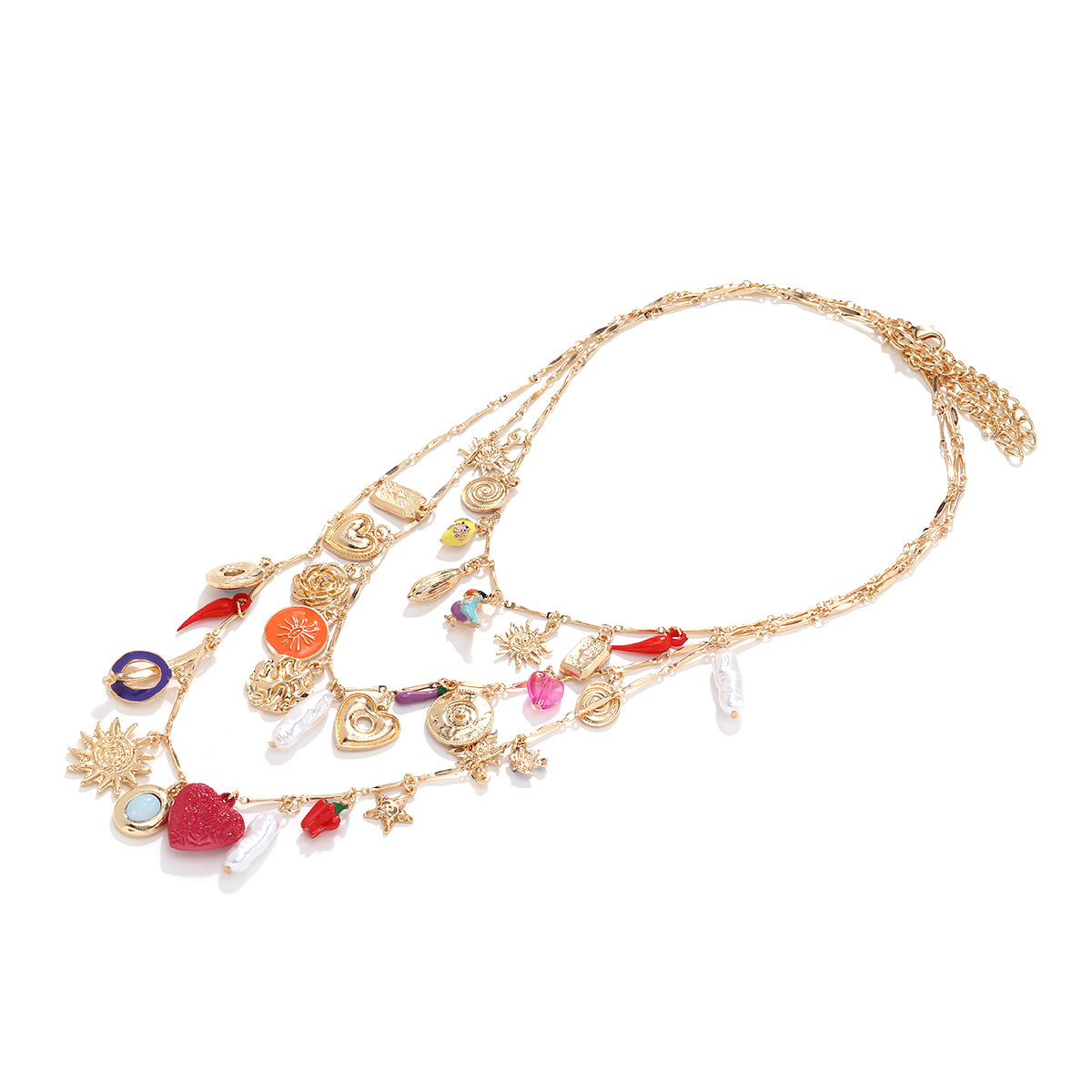 Sun, Star, Heart Shape Pattern All Seasons Season Elegant Sun Star Heart Shape Imitation Pearl Resin Iron Lobster Trigger Clasp Closure Statement Necklaces Wholesale