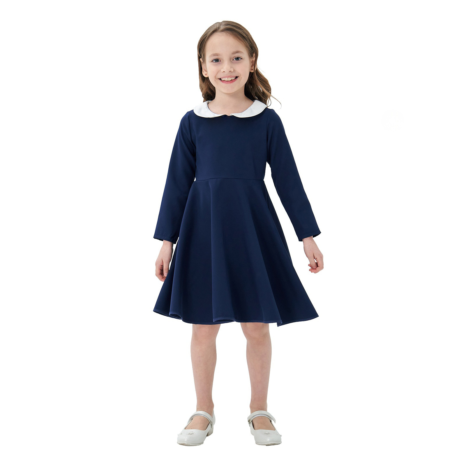 Amazon eBay manga larga nuevo vestido de niñas transfronterizas estilo universitario falda de color de contraste versátil para niños