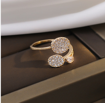 Fashion Alloy Geometric Round Full Diamond Ring Adjustable Ring_voghion.com