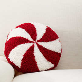 跨境新款 Faux Fur Peppermint Pillow圣诞抱枕毛绒公仔玩偶