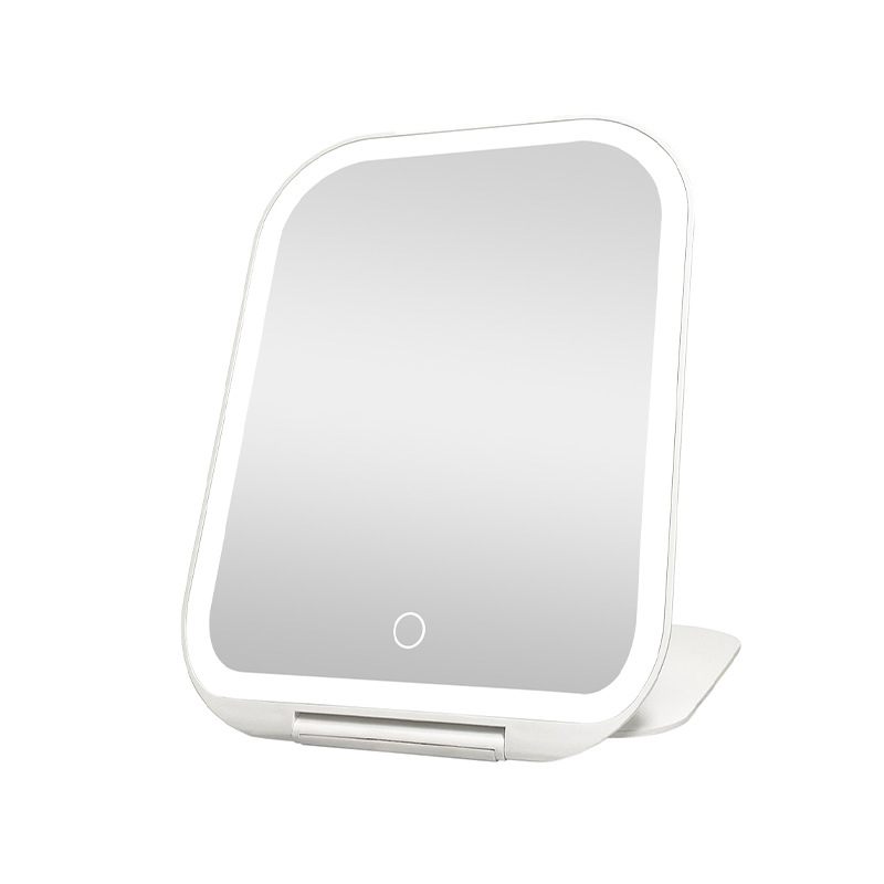 LED táctil espejo de maquillaje con luz Flip portátil plegable espejo maquillaje LED luz Escritorio de tres colores luz espejo de maquillaje
