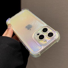 四角いエアバッグの輝きはiphone16 promax携帯ケースリンゴ15レーザーグラデーション透明保護カバーに適用されている