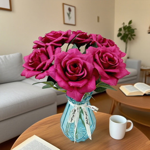 Simulation rose single Valentine's Day rose flower arrangement wedding living room decoration bride hand fake flowers wholesale