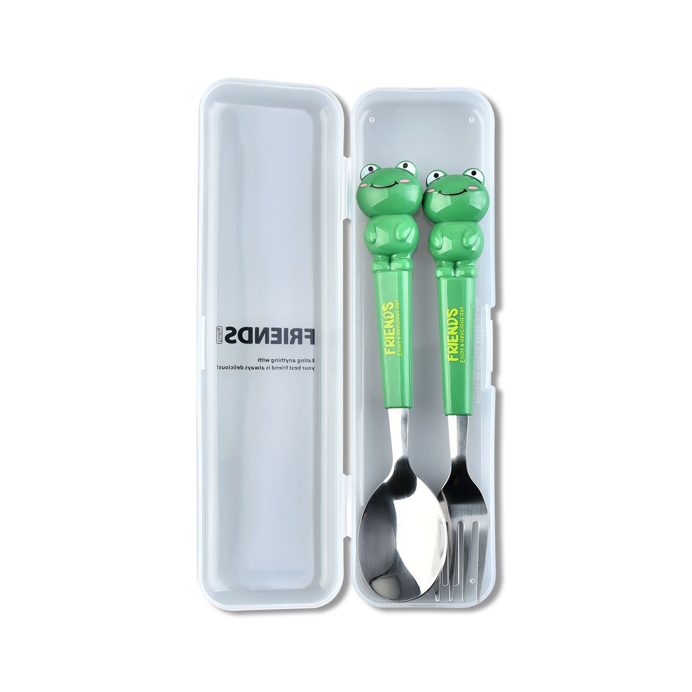 Animal encantador portátil para llevar estudiantes cucharas de comidas dormitorios escolares cucharas de cubierta de cubierta set