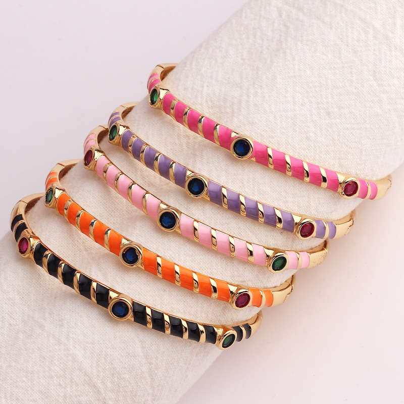 Sweet Geometric Copper Enamel Zircon Bracelets 1 Piece