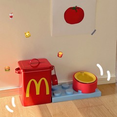 マクドナルド キャットフードバケツ 小紅書 同型 密閉防湿 ネットセレブ 収納ボックス 食品保存バケツ かわいい猫 M