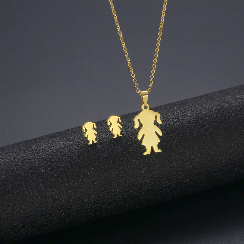 fashion little girl necklace earrings set stainless steel jewelry