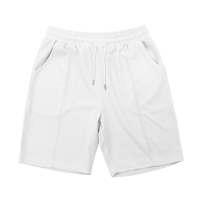 Men's Clothing Summer Men's Loose Waffle Two Piece Suit Round Neck Short Sleeved Shorts Set Simple Style For Formal & Casual_viptrois.com