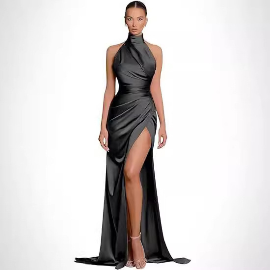 Amazon ebay prom gown sexy deep V-neck sequin tulle lace slim split evening gown women