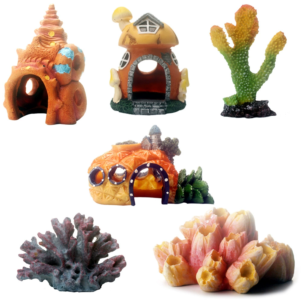 Украшение аквариума пейзаж имитация замка мох коралловый риф Коралловые украшения имитация подводного камня Смола скала