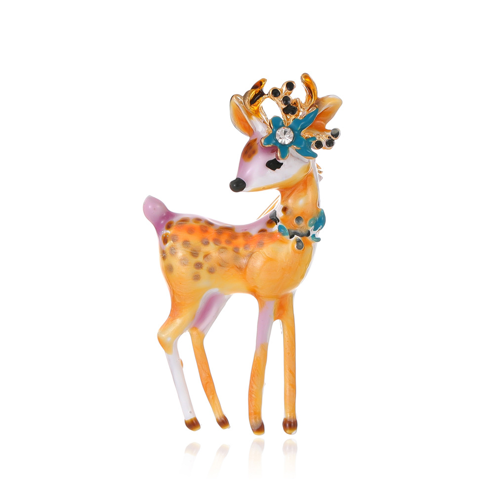 Deer Pattern Cute Pin Deer Alloy Enamel Plating Inlay Rhinestones Unisex Brooches