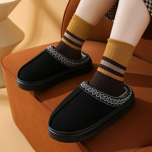 Cross-border best-selling cotton slippers, winter couple thick-soled home pure color warm lined anti-slip cotton slippers