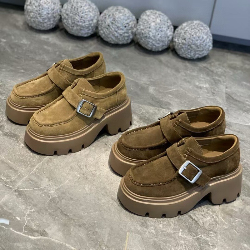 复古风魔术贴小个子袋鼠鞋女2025秋新款增高8公分小皮鞋女乐福鞋|undefined