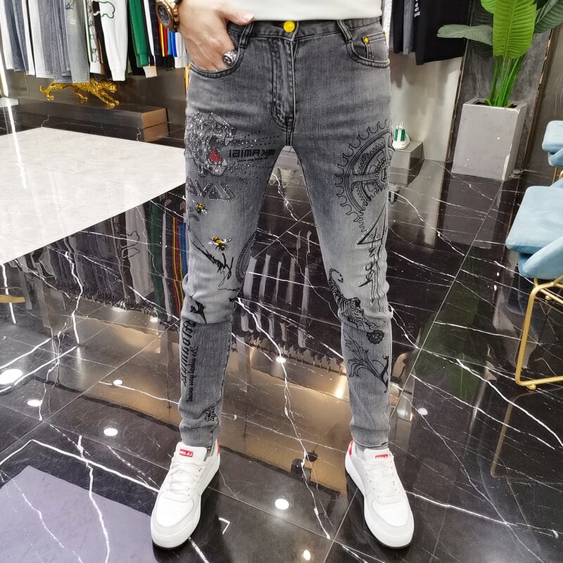 Autumn 2022 New Fashion Brand Jeans Men's Trousers Stretch Slim Fit Skinny Pants Fashionable Korean Men's Pants