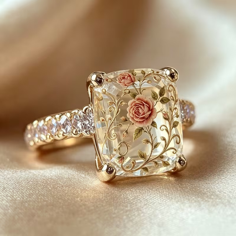 Cross-border Temu European and American printed rings, fashionable floral pattern unisex rings