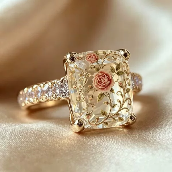Cross-border Temu European and American printed rings, fashionable floral pattern unisex rings