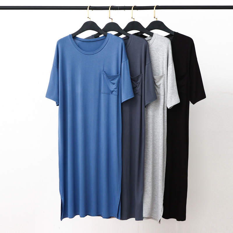 Bit Cotton Modal 005 Pajamas Long Over-The-Knee Men's Short-Sleeved Mid-Length Loose Large Size Home Clothes Bit Cotton Modal 005 Pajamas Long Over-The-Knee Men's Short-Sleeved Mid-Length Loose Large Size Home Clothes
