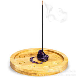 竹制冥想禅意香架瑜伽水疗中心香盘可放紫水晶月相水晶木制香炉