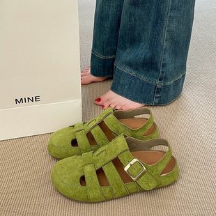 Thick-Soled Hollow Birkenstock Shoes for Women, Roman Toe-Cap Sandals, 2025 Summer New Style, High-End, Fashionable and Versatile Pig Cage Shoes