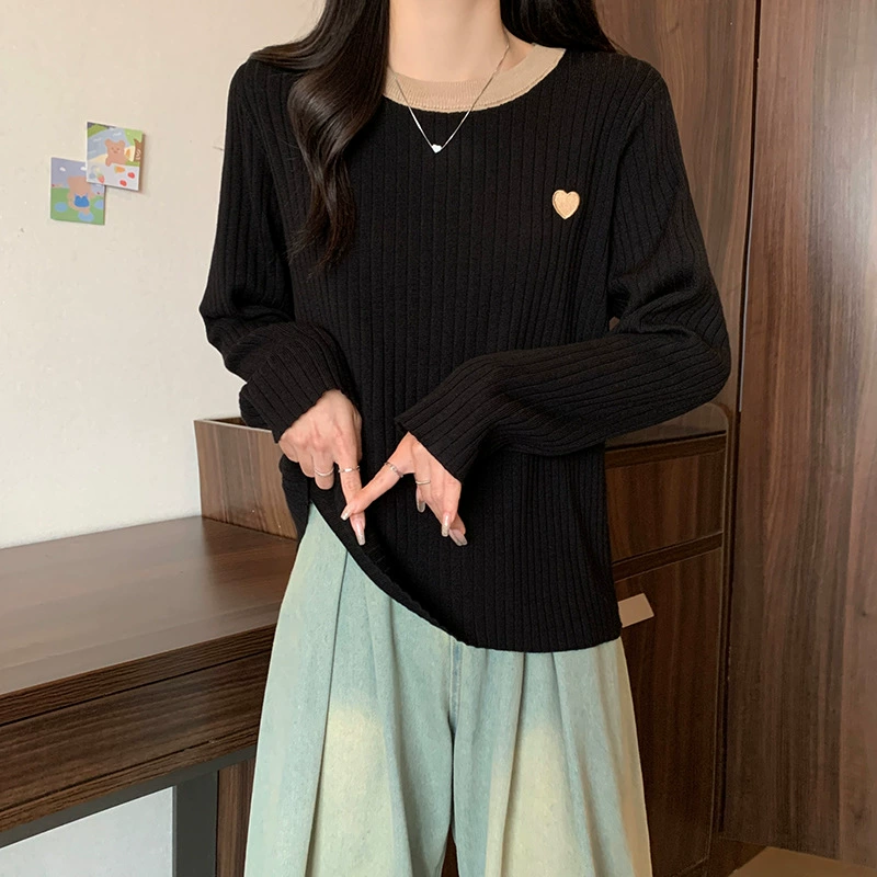 Spring knitted sweater with a round collar, plus size, Korean style