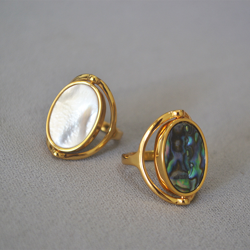 18g Weight Gold Plated Plating Material Vintage Style Geometric Color Block Mother Shell Copper Abalone Shell Plating Gold Plated Rings