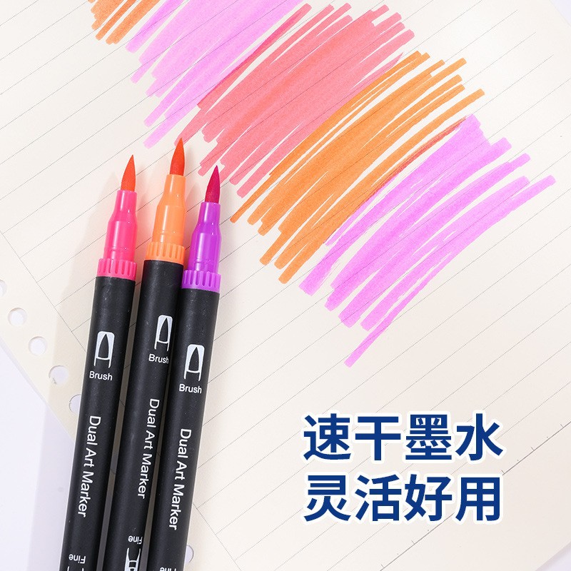 Promoción de Amazon 12 colores - 120 colores dos cabezas de acuarela para niños pincel de graffiti acuoso al por mayor