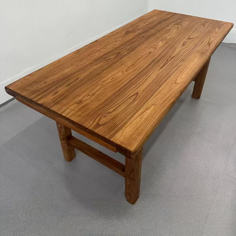 Old Elm Dining Table Solid Wood Tea Table and Chair Combination Elm Door Panel Table Log Bar Table Home Retro Long Table