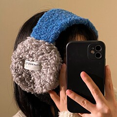 韓国スタイルのカラーブロックラムぬいぐるみイヤーマフ女性用冬厚く暖かく防寒サイクリング耳保護レースアップイヤーマフ