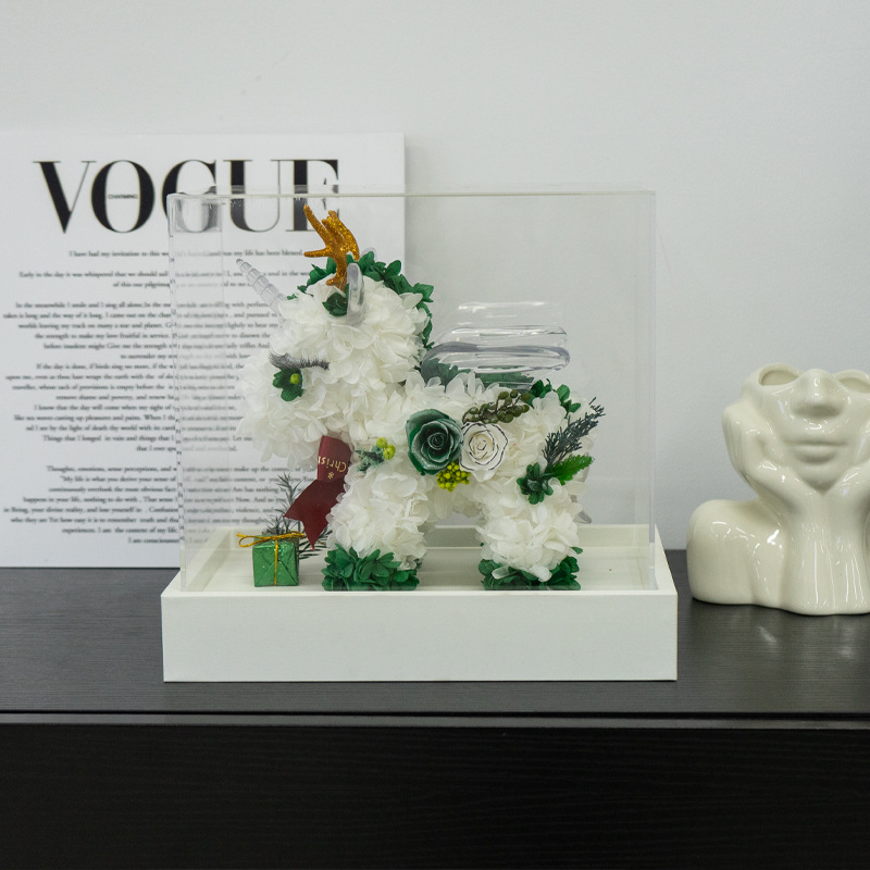 Caja de acrílico con flor de hortensia eterna, unicornio, flor real, regalo para novia o mejor amiga, regalo de cumpleaños de alta gama al por mayor.