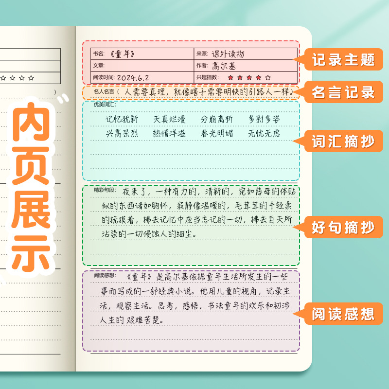 Cuaderno de lectura Buenas palabras y extractos de oraciones