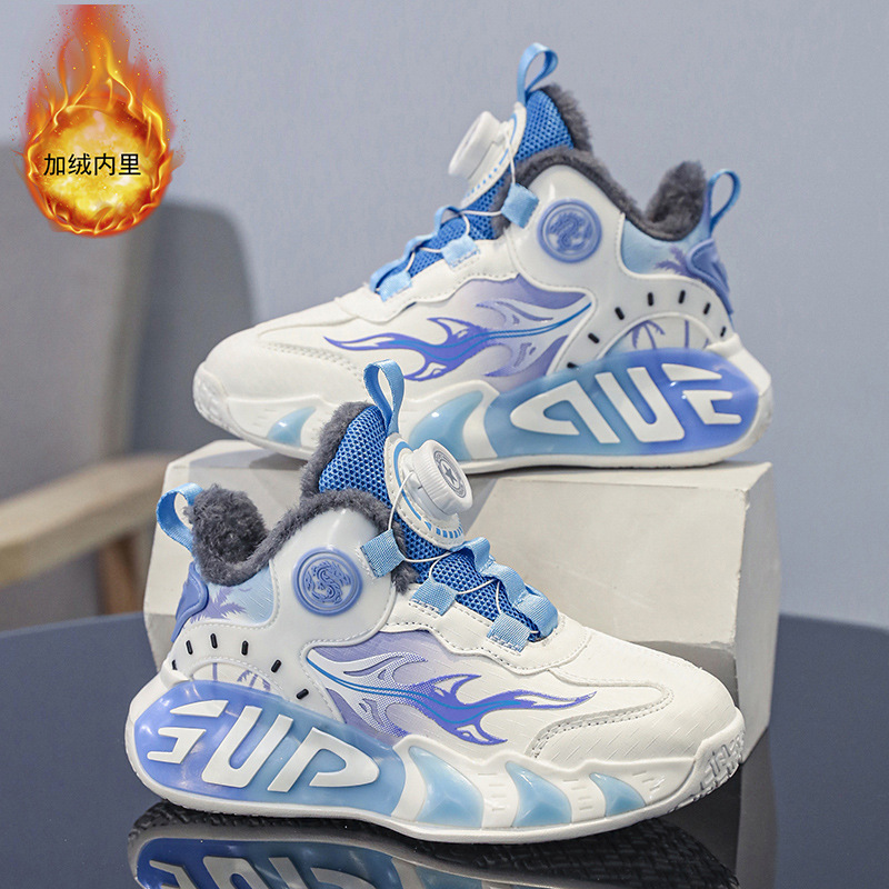 Zapatillas de baloncesto para niños, zapatillas de deporte con botones, fricción, sonido, piel de primavera y otoño, zapatos de entrenamiento para niños y niñas, nuevas zapatillas para correr