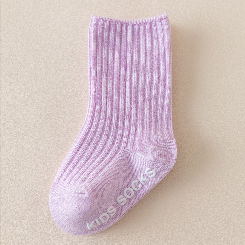 Calcetines para bebés de primavera y otoño Calcetines para niños de doble aguja de color sólido español Calcetines de tubo coreano a rayas verticales antideslizantes