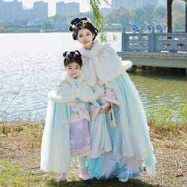 新款亲子斗篷汉服女加绒加厚披风中国风长款外套古风保暖披肩冬季