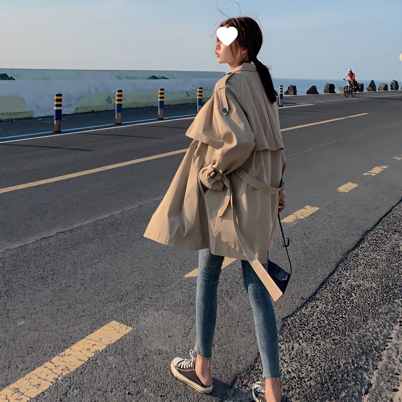 Windbreaker for Petite Women 2025 Autumn New Korean Style Loose Student Short Khaki Mid-Length Coat