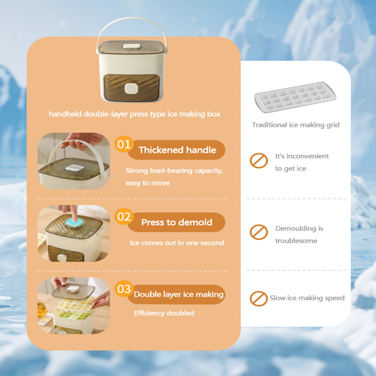 [Comercio Exterior] Nuevo molde de hielo de grado alimenticio refrigerador doméstico congelador de hielo caja de hielo artefacto de hielo