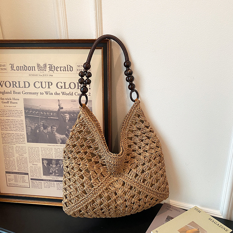 Summer Straw Tote Bag For Beach Vacations With Beaded Details_voghion.com