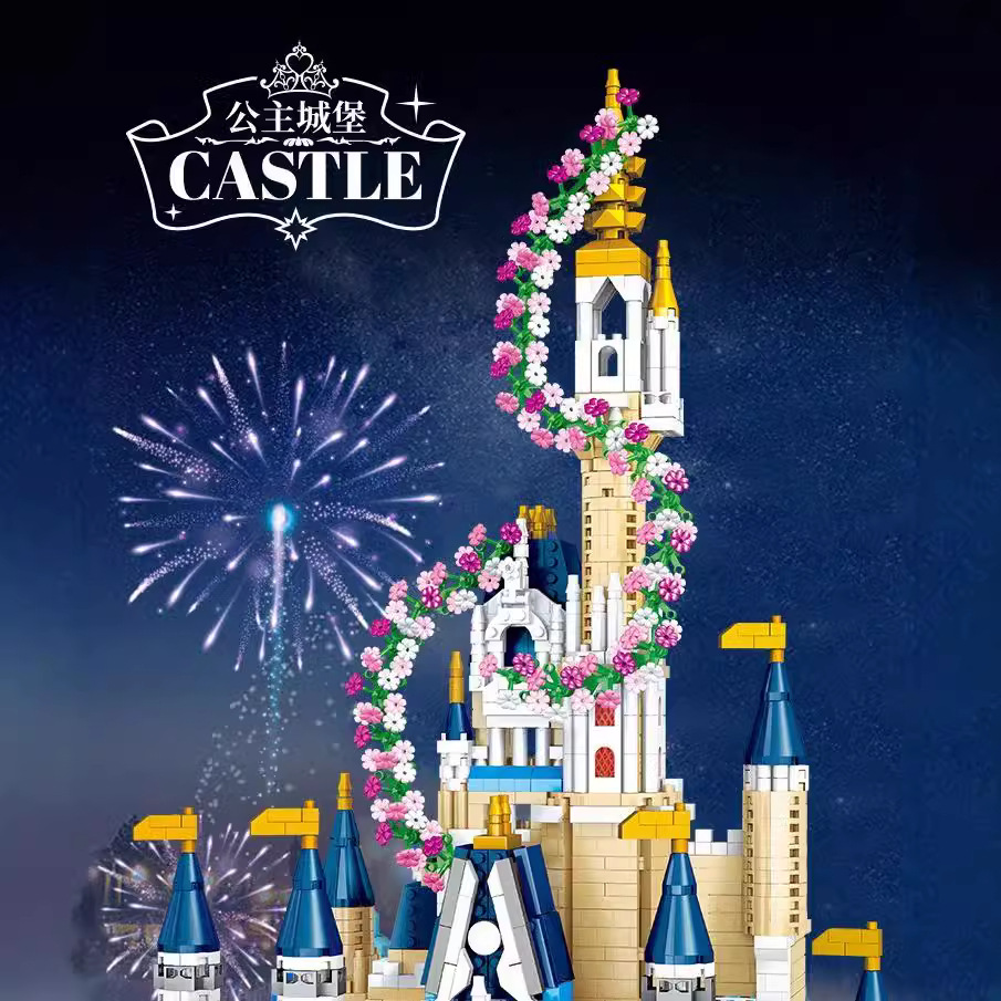 벚꽃 성 건물 블록 2024 새로운 스타일 장난감 소녀 성인 높은 어려움 건축 선물
