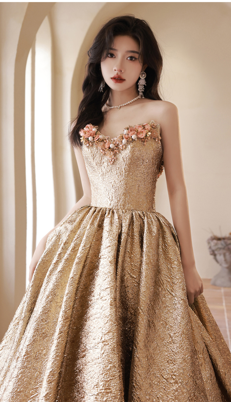 Đầm dạ hội ôm body dáng dài, thiết kế cổ V sâu, tay sát nách, phong cách vintage — Vàng Qidi (không bao gồm găng tay), Màu vàng cộng với găng tay chi tiết 13