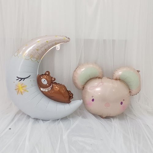 New cartoon animal cute pink mouse sleep moon bear children baby jungle birthday party decoration balloons