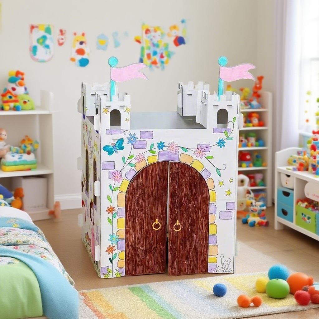 Handmade DIY Coloring Paper House, Three-Dimensional Graffiti House, Castle Coloring Cardboard Building Toy, Creative Game