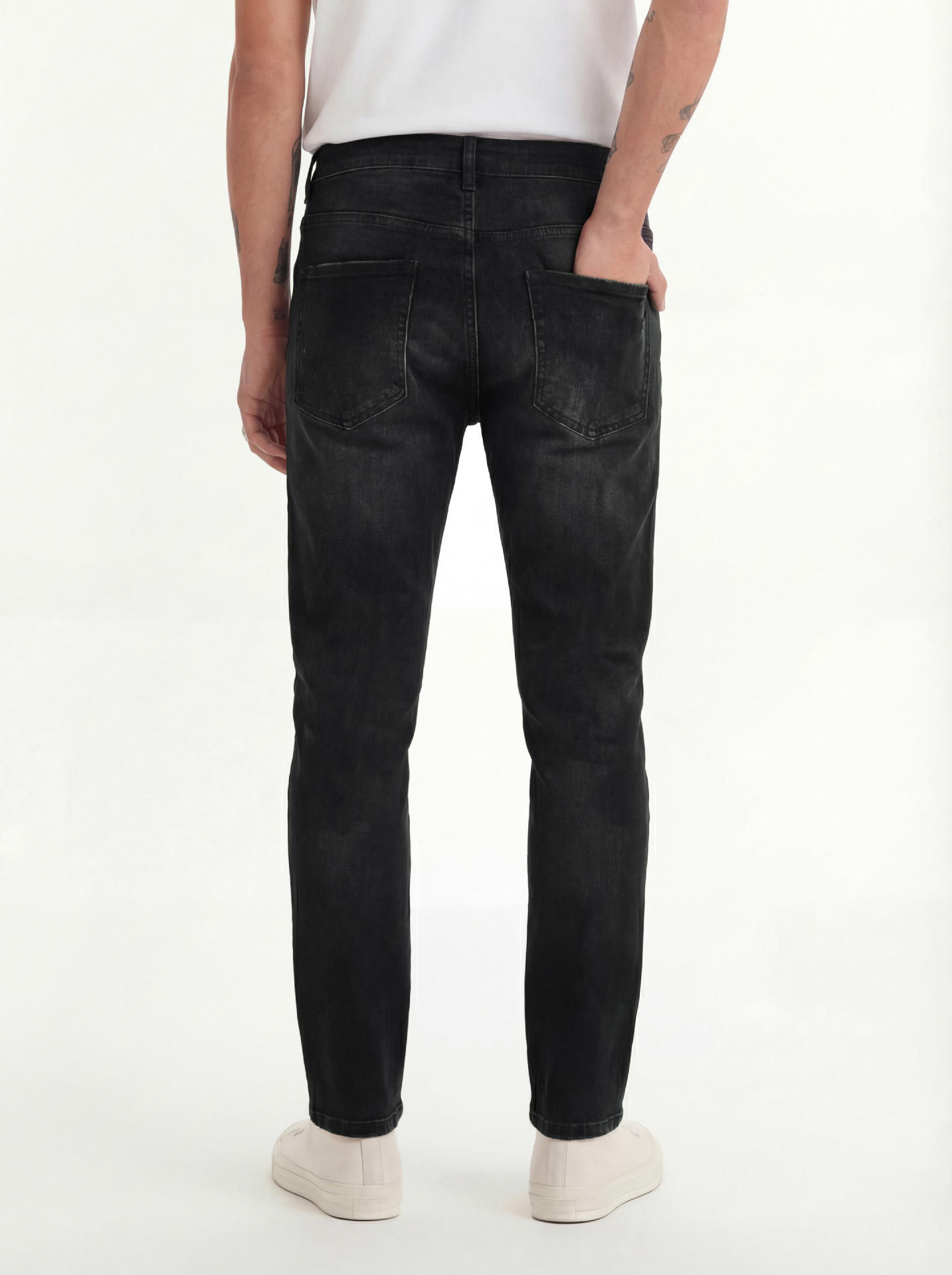 Men's Slim Fit Jeans Fashion Trend Elastic Patch Denim Trousers Mid Waist Black Long Casual Cotton Pants_mkmklike.com