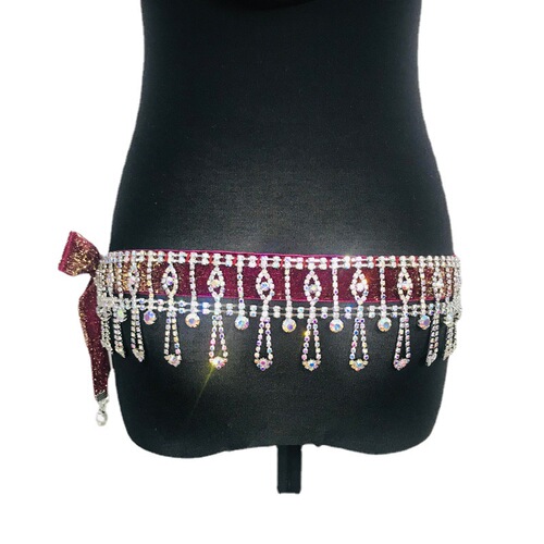 Jinhang Belly Dance Waist Chain New Tassel Oriental Dance Color Diamond Belt Dance Girdle Sexy Rhinestone Chain for Women