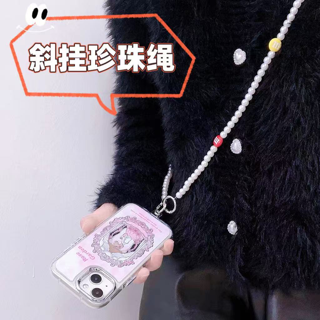 对折长度60CM珍珠手机挂绳斜挎 可爱透明珠子 工牌吊牌女款串珠挂