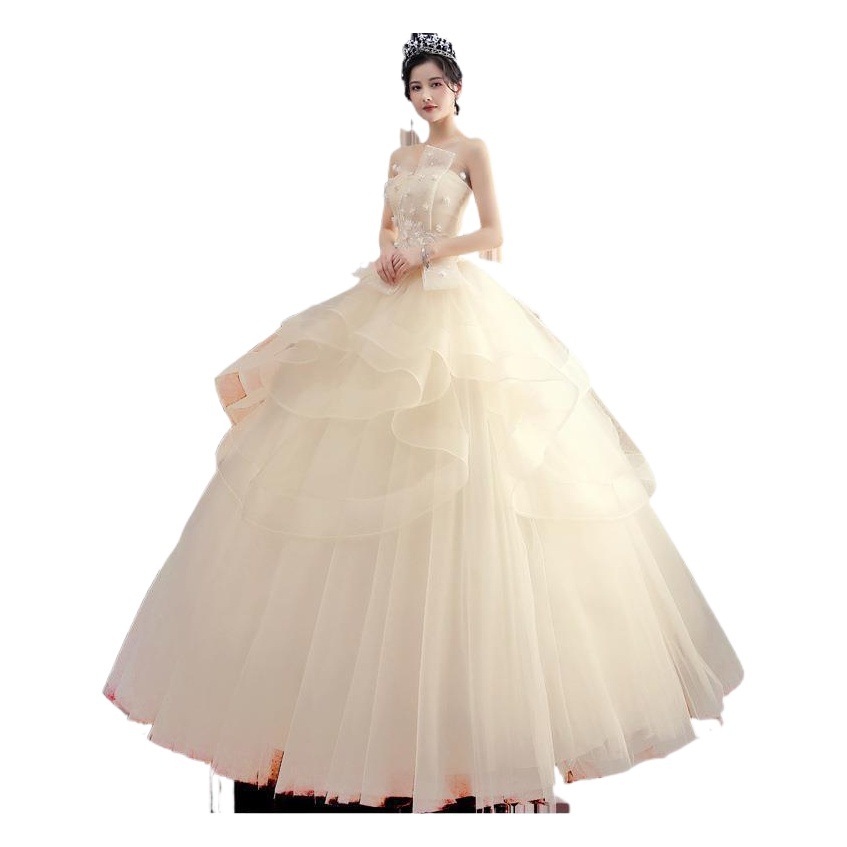 Nuevo vestido de novia estilo bosque color champán talla grande 2026 para novias pequeñas, vestido de novia de ensueño para fotografía de viajes.